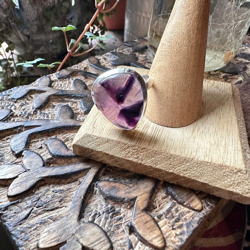 Natural Trapiche Star Amethyst Sterling Silver Ring Size 10 - Picture 7 of 8